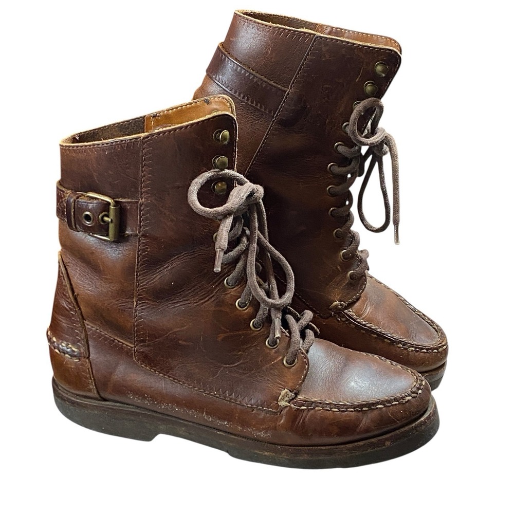 Cole Haan Brown Leather Lace-Up Combat Boots